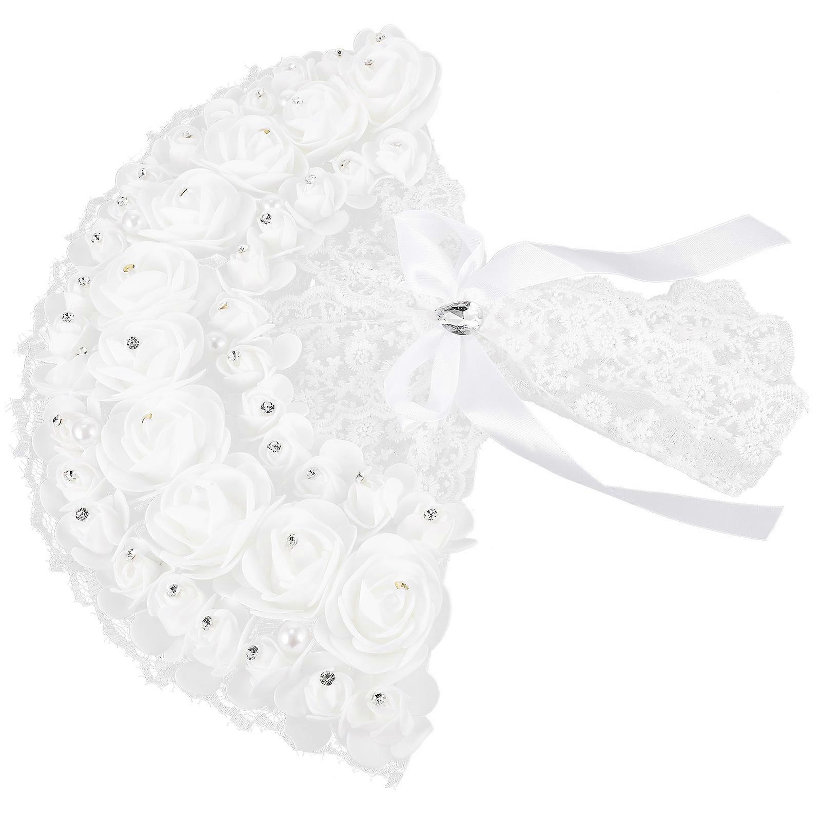 Wedding Bride Fan for Cooling Use with Elegant Lace Rhinestone