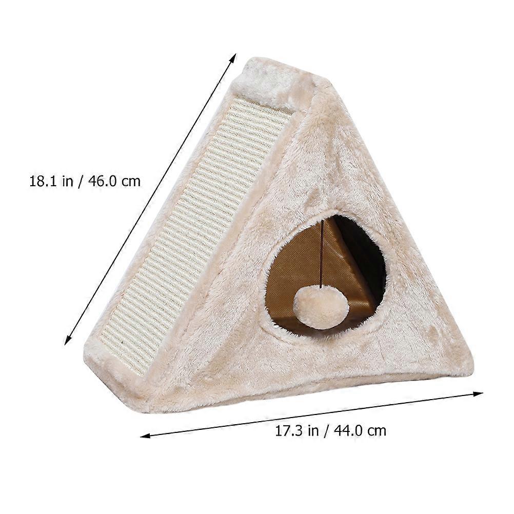 Cat Hut Triangular Pet Shelter Plush Wood Chip Board Claw Sharpening 1Pack