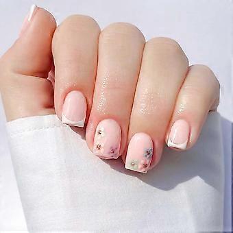 Short Square Pink Press On Nails with Flower Design and Glue, Reusable Fake Nails Set 24pcs