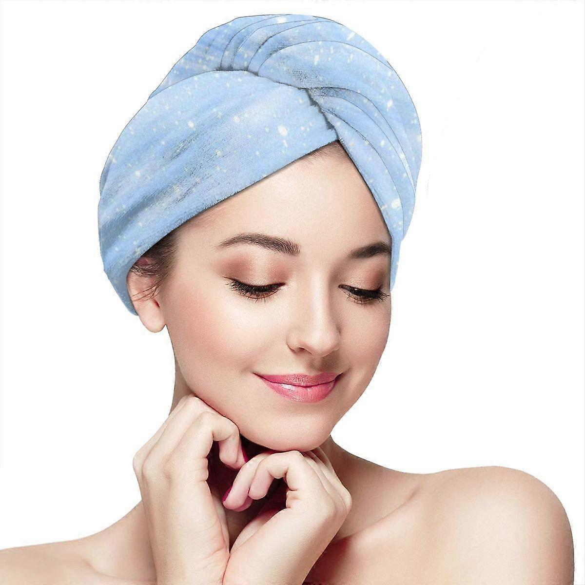Microfiber Hair Towel Wrap for Fast Drying with Secure Button Lock Nebula Galaxy Snowflake Design