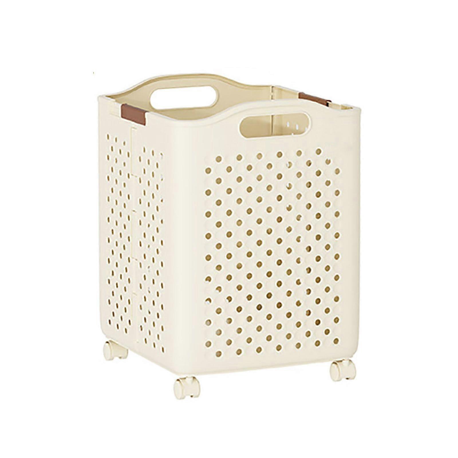 Extra Large Laundry Basket with Wheels, SpaceSaving Foldable Hamper for Bedroom and Bathroom Cream