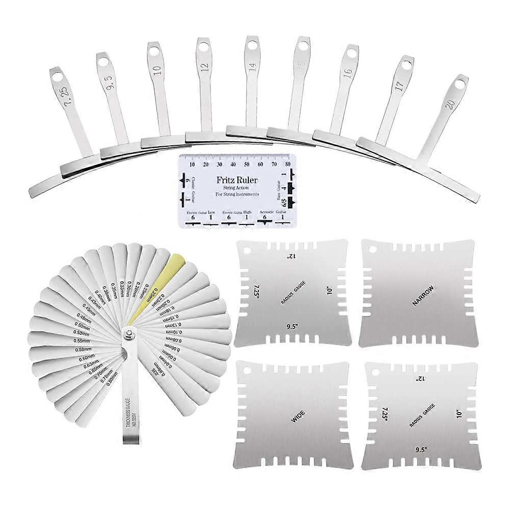 Guitar Luthier Tool Kit with Ruler Understring Radius Gauge and 32 Blade Feeler Gauge