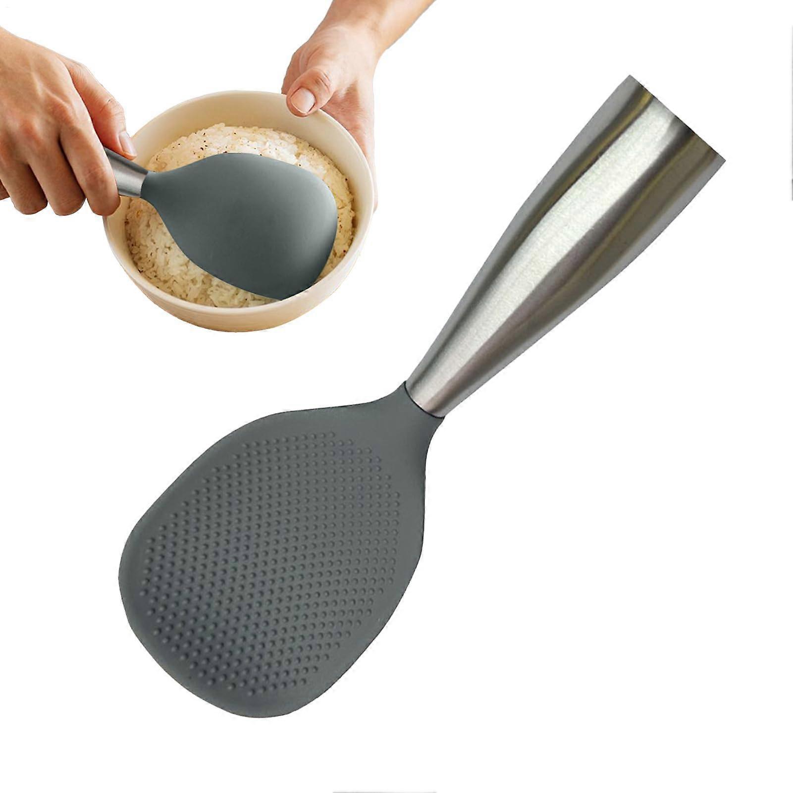 Silicone Cooking Spoon Heat Resistant NonStick Serving Spoon with StandUp Handle Gray