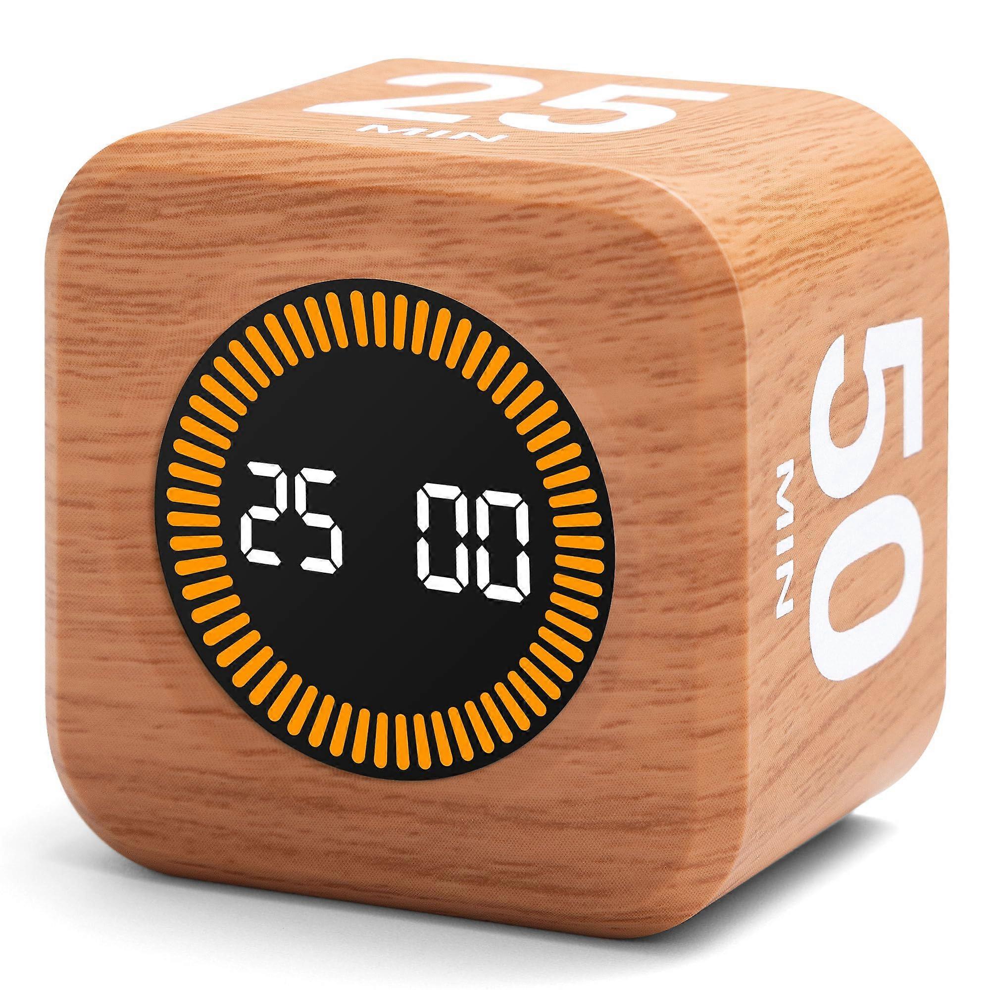 Wood Grain Pomodoro Timer with Gravity Sensor, 550 Min Presets, Desk Cube for Work and Study