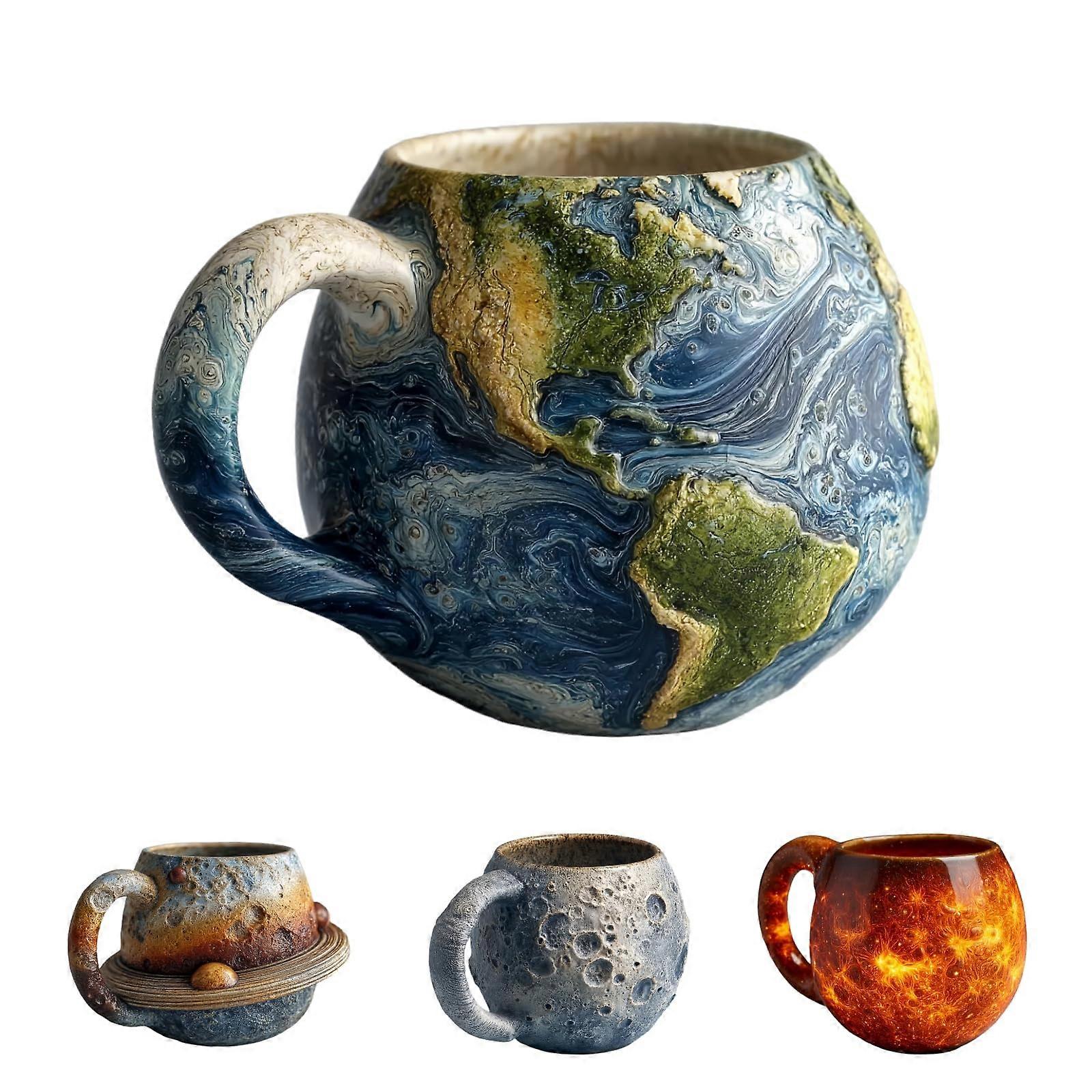 Solar System Mug Set with 3D Planet Design Ceramic Cups for Coffee or Tea, Astronomy Gift Set