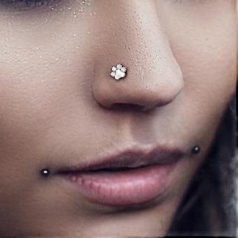 Piercing de nariz em titânio G23 com formato de pata, preto, 20g, modelo fofo.