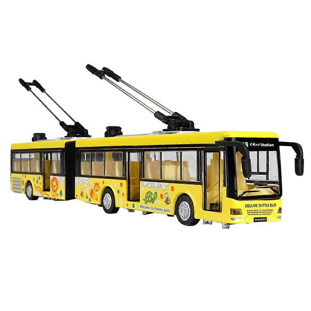 High Simulation 1:50 Alloy Pull Back Double Bus City Bus Model Yellow