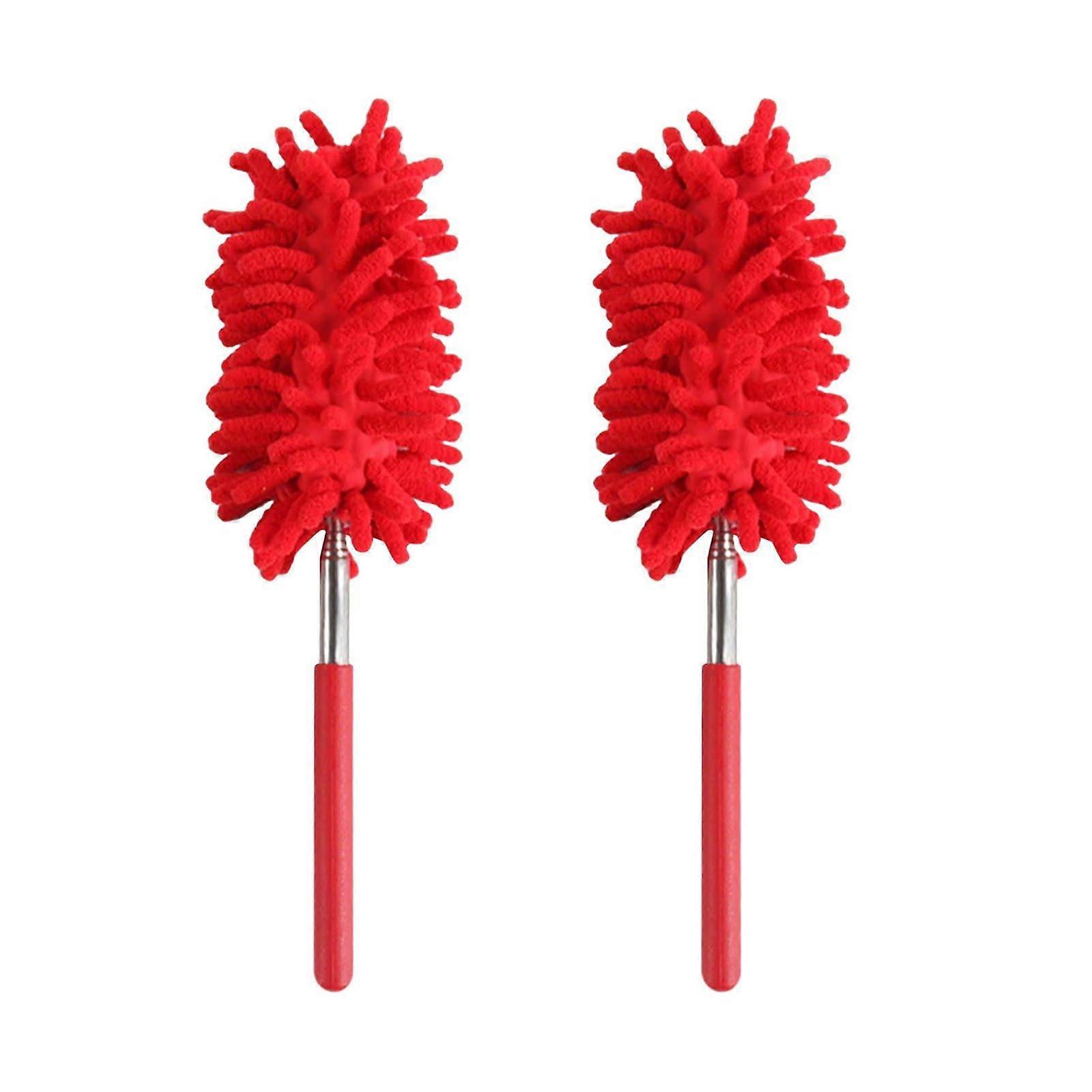 2 Pack Extendable Microfiber Duster with Pole, Red Washable Chenille Telescoping Cleaner for Home Car
