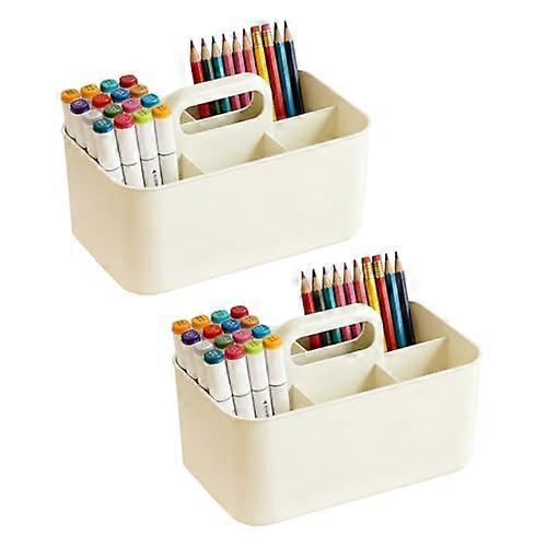 2 Packs Storage Caddy Organizer with Handle, Large Stackable Plastic Bin, 5Compartment Craft Supply Holder for Art, Stationery, and Makeup