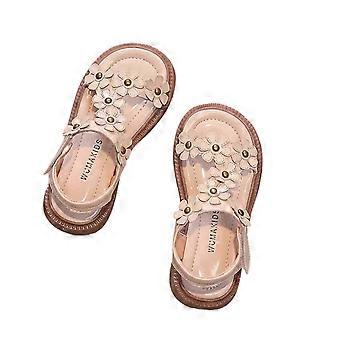 Mädchen-Sommersandalen, verstellbare Riemen, offene Zehenpartie, weiche Sohle, Blumenmuster, Prinzessinnenstil, Beige, 4,5–5 Jahre