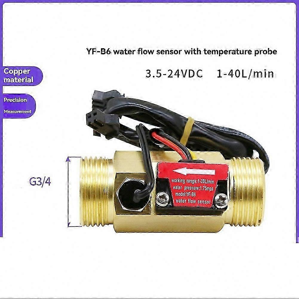 Liquid Flow Rate Sensor with Temperature Probe, Hall Effect Flow Meter, Brass Water Flow Switch Detector