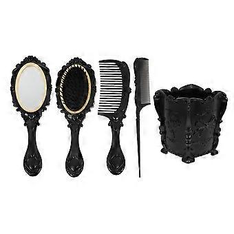Salon Hair Brush Comb Set with Storage Holder for Hair Care 5Pcs Plastic Black