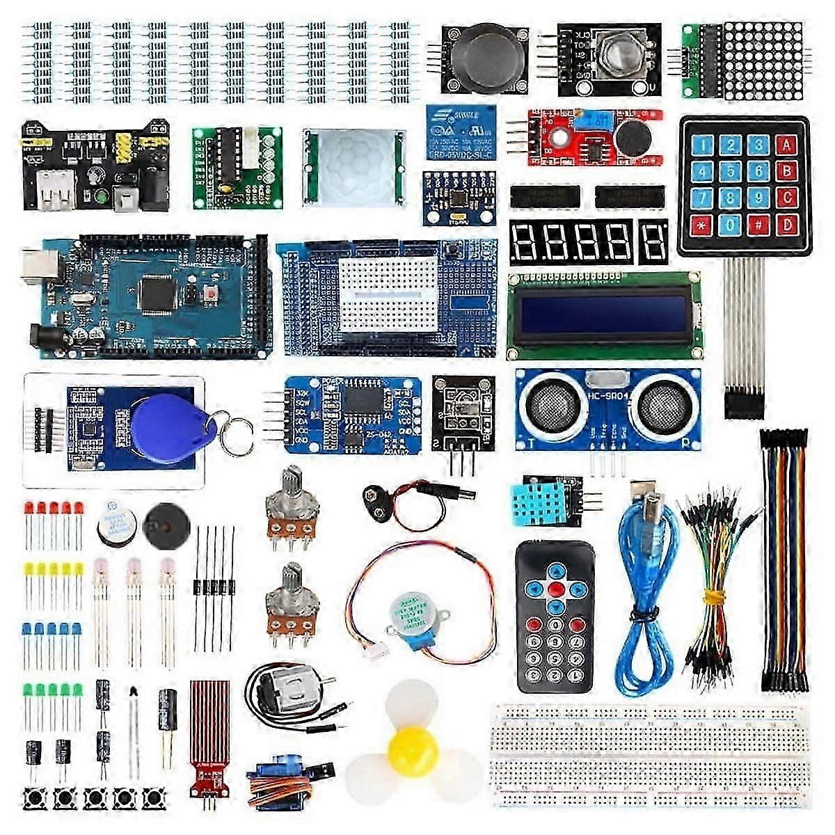 Mega2560 Project Starter Kit with Tutorial Compatible with Arduino IDE C C++,Circuit Board Electronics Kit 40-in-1, Programmable Engineering Coding Ed
