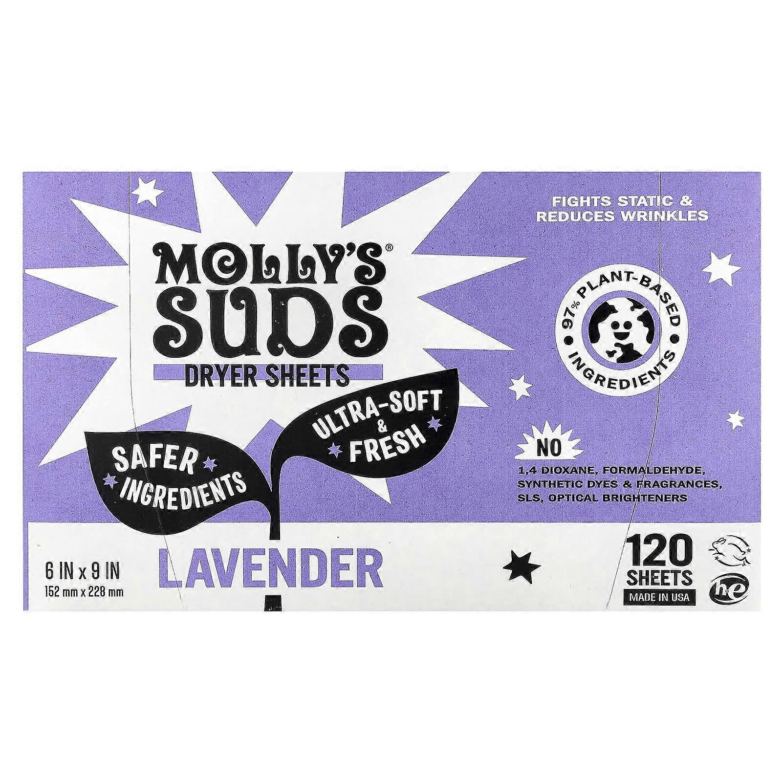 Molly's Suds, Dryer Sheets, Lavender, 120 Sheets, 2-Pack