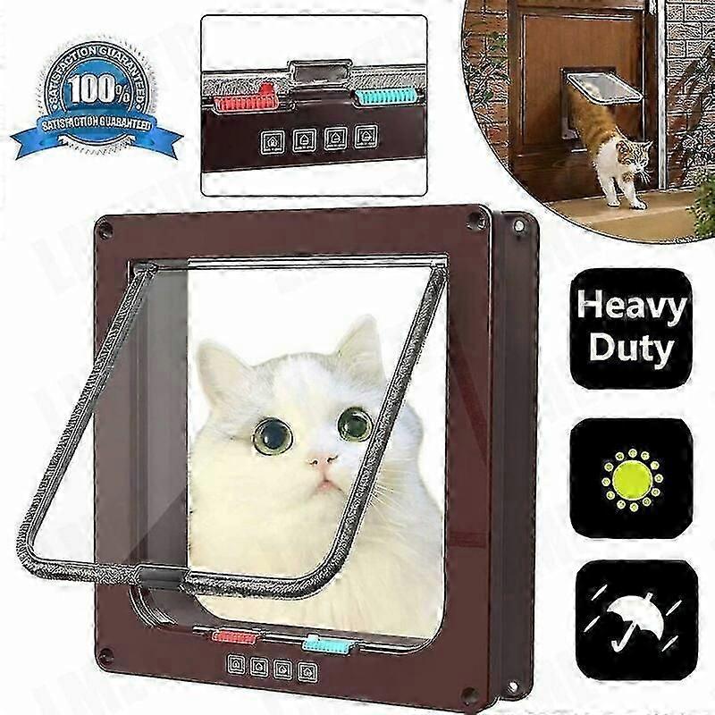 4-Way Cat Flap Cat Flap Entry Control Cat Flap Brown,M.