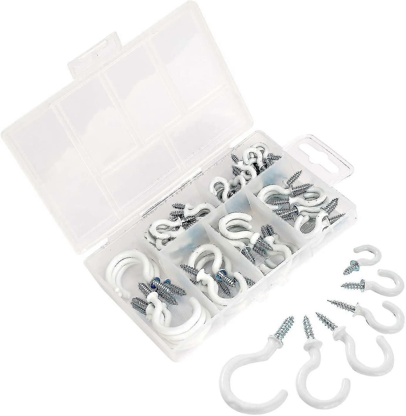 Cup Hook White Plastic Coated Ceiling Screw Hooks Assortment Kit Multi-purpose