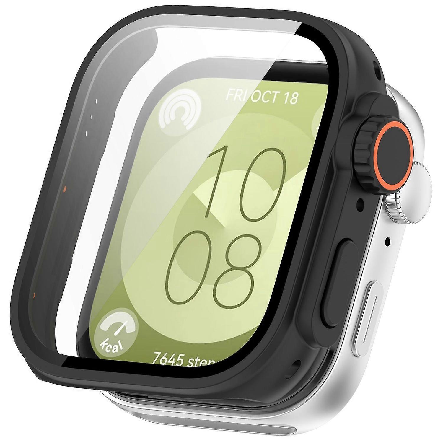 For Huawei Watch Fit 3 Plastic Watch Case Cover + H9 Protective Glass Black