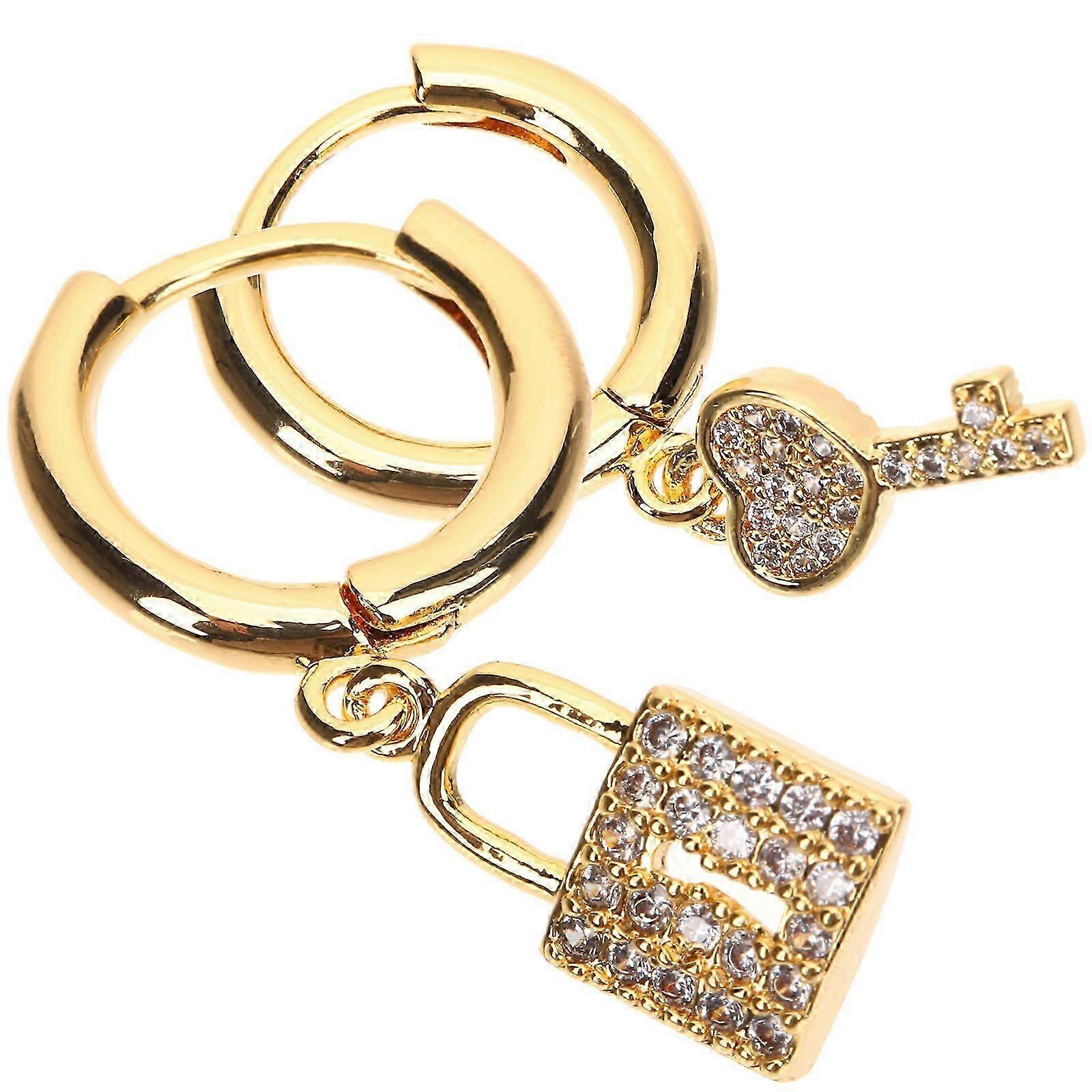 Women's Copper Dangle Hoop Padlock Key Earrings 1Pair