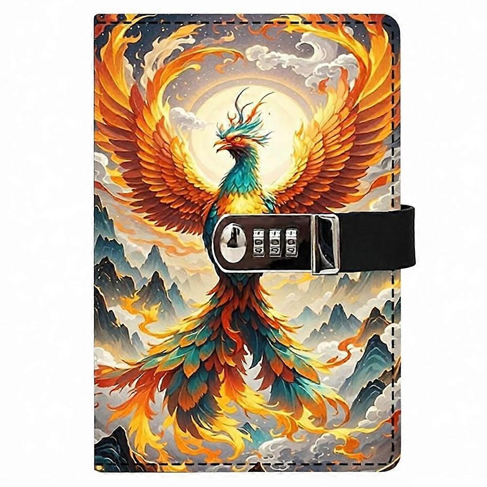 Mythical Beast Pattern PU Leather Password Notebook, A5 Journal with Combination Lock, Personal Diary with Lock