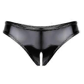 Women Panties Wet Look Patent Leather Open Crotch Underpants Sexy Ladies Exotic Lingerie Female High Cut Mini Briefs Underwear