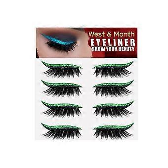 West&Month grüne europäische und amerikanische vier Paar Wimpern-Eyeliner-Klebstofffreie selbstklebende Gelstreifen-Wimpern mit Schwung