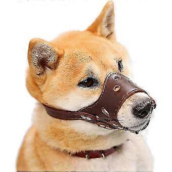 Brown Adjustable Soft PU Leather Dog Muzzle, Breathable Secure Fit compatible with Small Medium Large Dogs