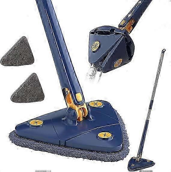 360 Degree Triangular Cleaning Mop, Triangular Telescopic Mop, Rotatable Adjustable Mop, Multifunctional Push-Pull Automatic Squeeze Mop (Blue + 4 Pad