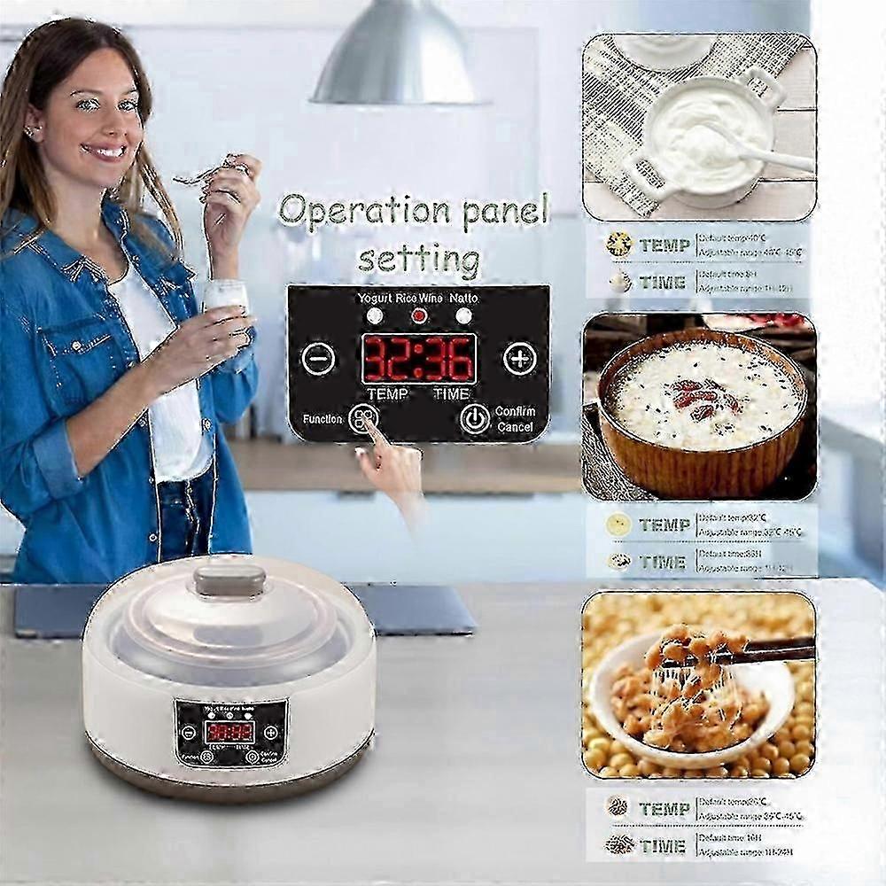 1.2L Automatic Digital Yogurt Maker, 36-Hour Fermentation Timer, 5 Glass Jars with Lids, EU Plug