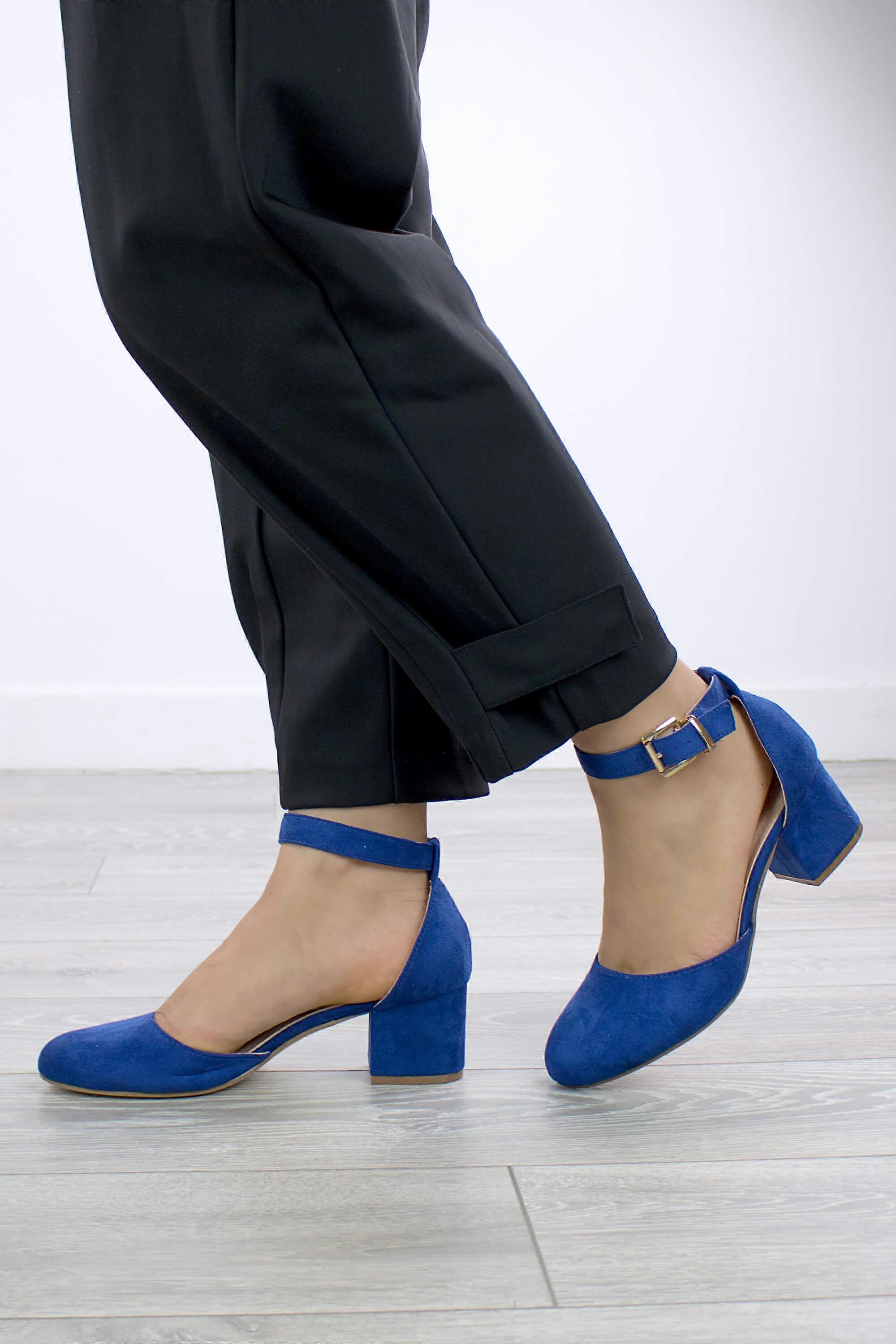 Mid Block Heel Buckle Ankle Strap 2 Part Heels