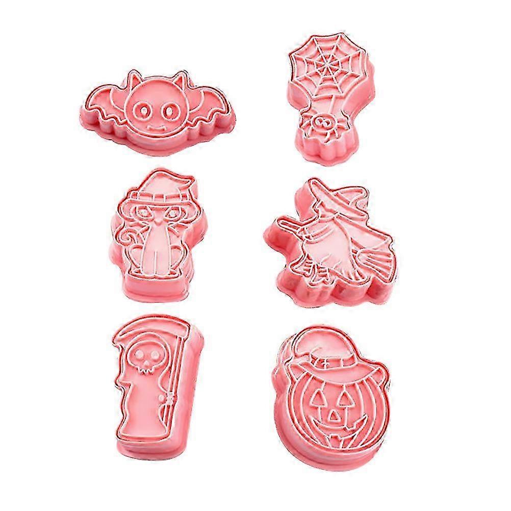 6Pcs Halloween Theme Pink Cookie Molds for Kitchen Baking Use