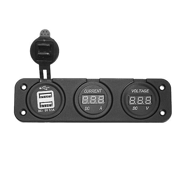 12V/24v Car Motorcycle 3-in-1 Digital Voltmeter Ammeter Usb Charger Socket