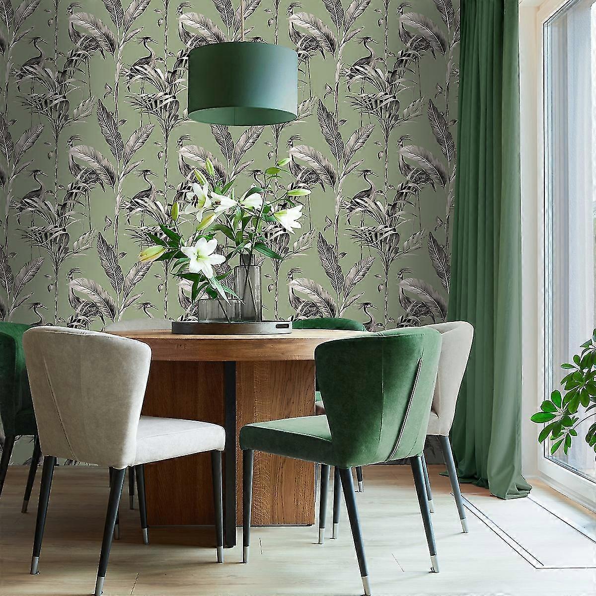 Azzurra Leaf Wallpaper Sage Green World of Wallpaper 9512 | Fruugo UK
