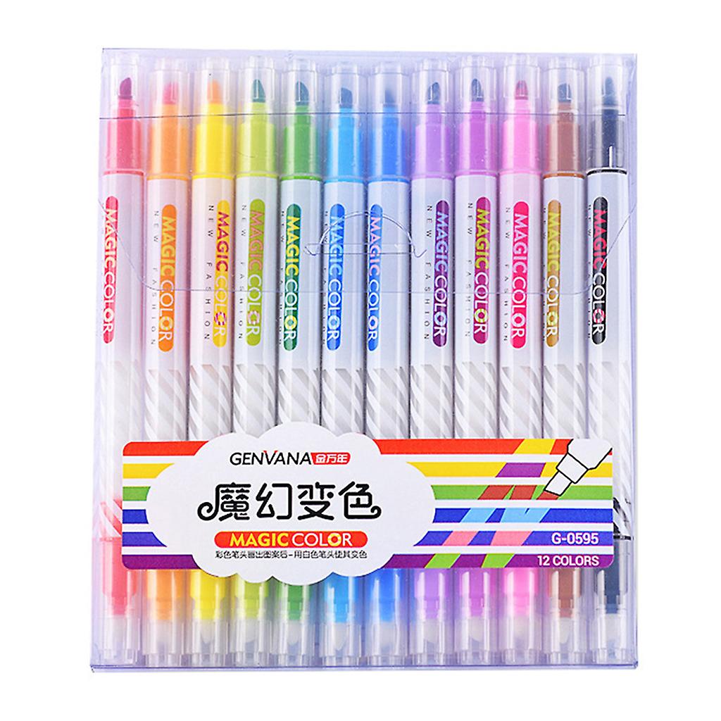 12 Colors Highlighters with for Case Dual-ended Magical Marker Pen for Students