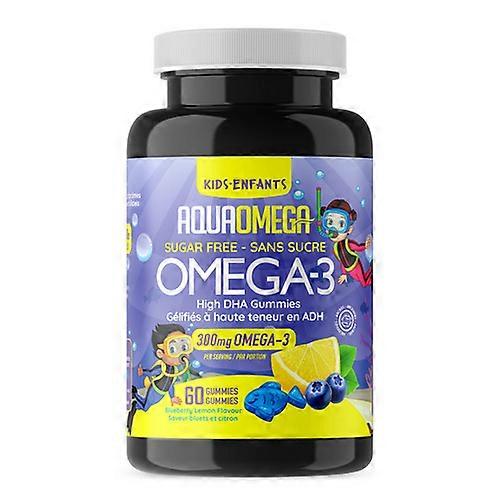 AquaOmega High DHA Kids Gummies Blueberry, 60 Gummies