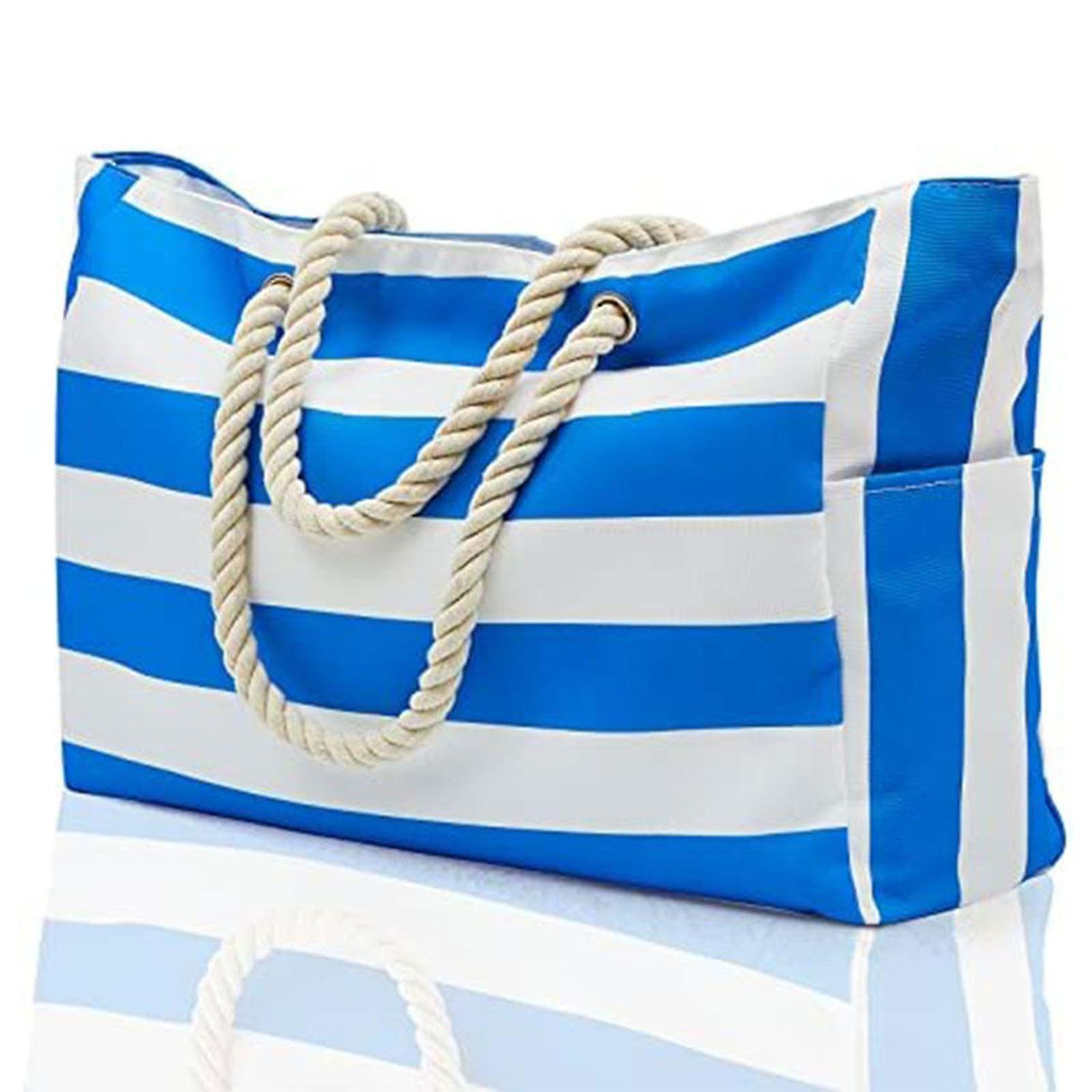 Large Beach Bag, Waterproof Canvas Striped Large Storage Bag With Zipper