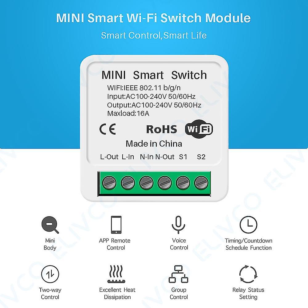 16a Diy Mini Smart Wifi Switch 2-way Control Smart Home Automation Module Works With Alexa Google Home Tuya Smart Life App