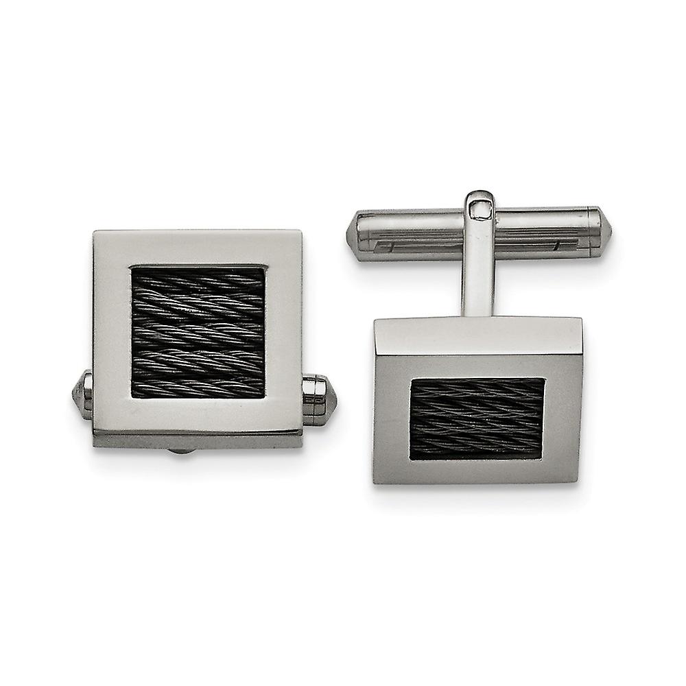 Stainless Steel Polished Black Ip Plated Wire Cuff Links 16mm Wide-Cuff Link for Men