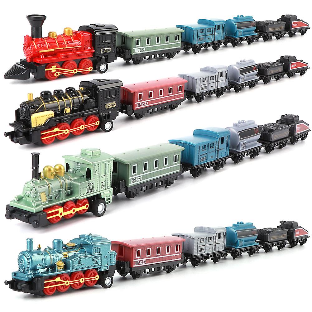 4 Sets Mini Trains Toy Pull Back Steam Trains Model Set Assorted Styles for Children