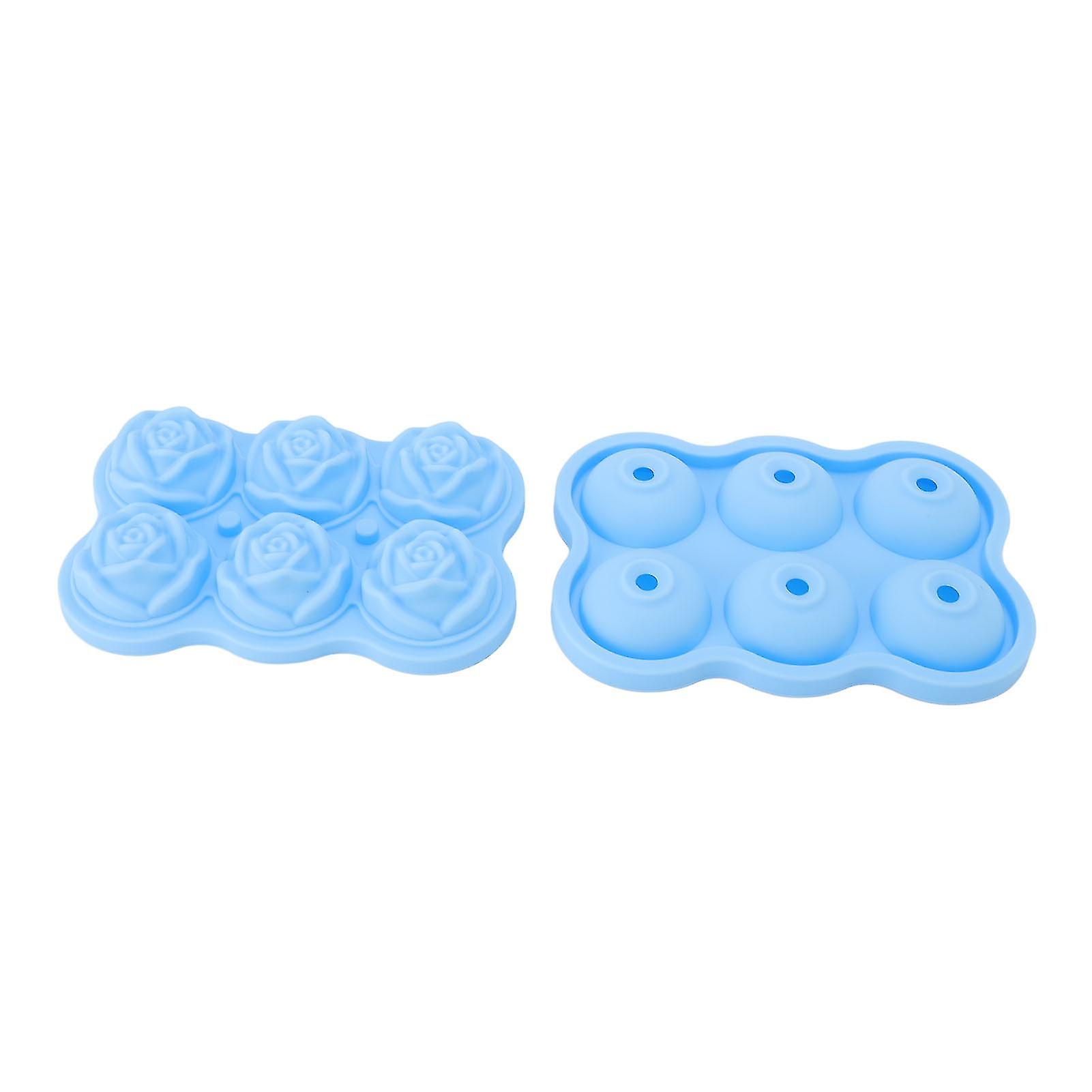 Rose Ice Cube Tray Silicone 6 Cubes No BPA Ice Making Accessory with Lid for Cocktail Whisky Blue