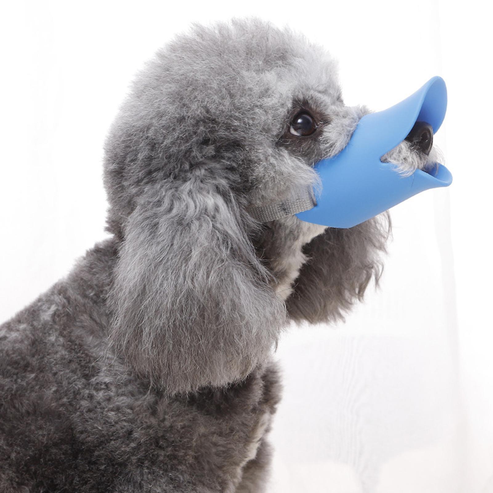 Blue L Silicone Dog Muzzle Duck Shape Biteproof Comfortable Cover
