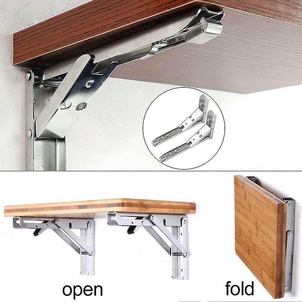 2 Pcs Stainless Steel Folding Shelf Brackets Collapsible Wall Mount
