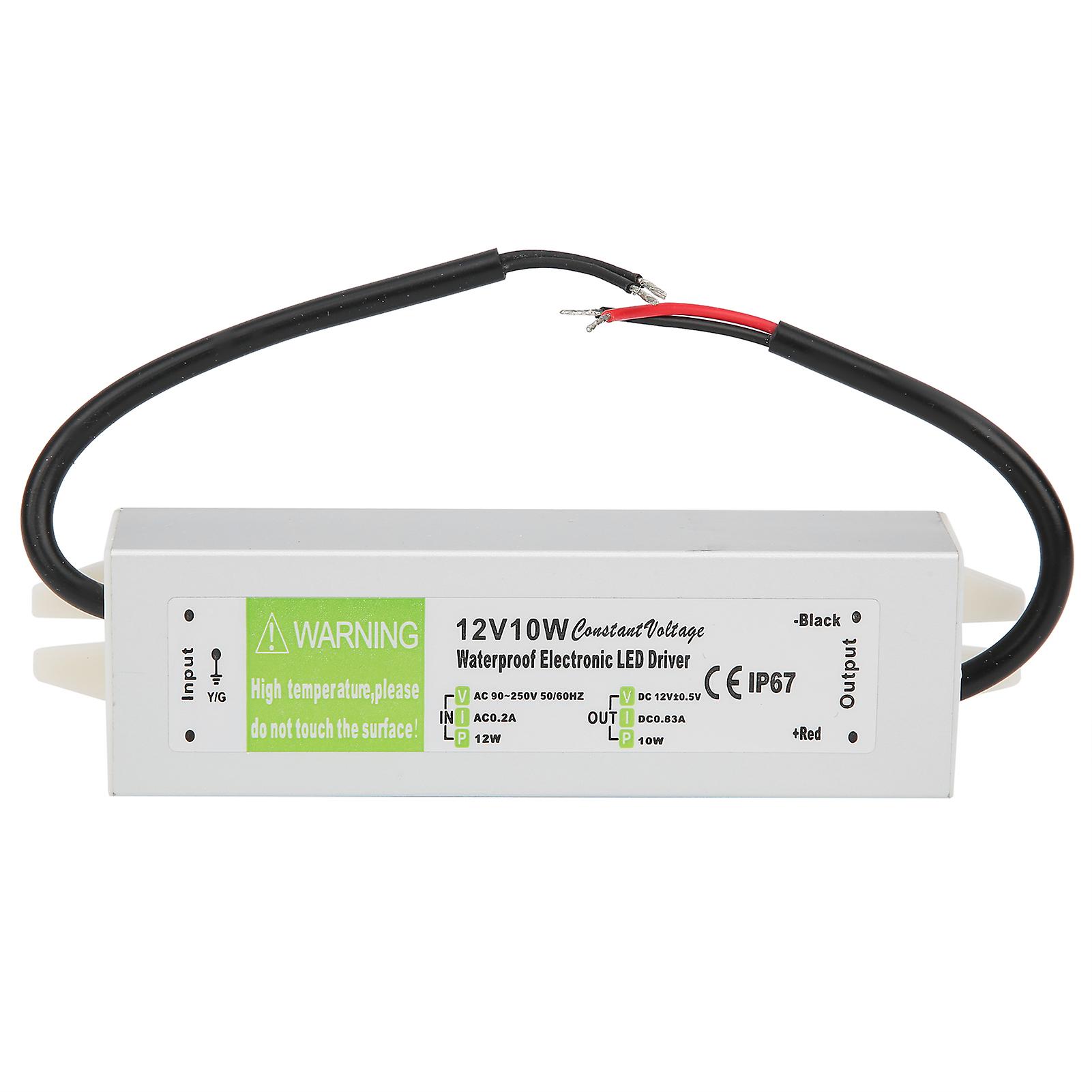 Qukaim LED Driver 10W Waterproof Electronic LED Driver Power Supply, AC90-250V (50/60Hz) to DC12V, for LED Lighting Applications, Compact Design