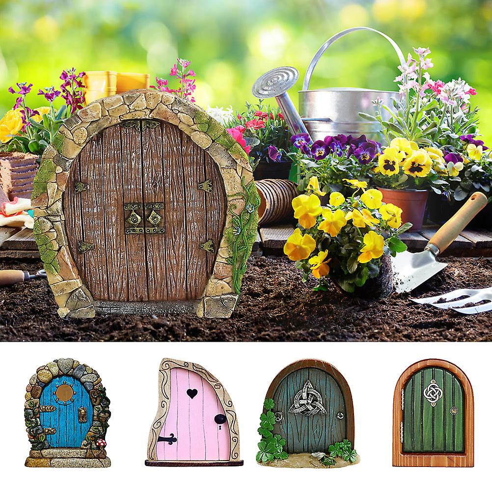木のための妖精の扉 ミニチュア妖精の庭 屋外装飾アクセサリー 庭の芸術彫刻 子供部屋の壁の木の装飾