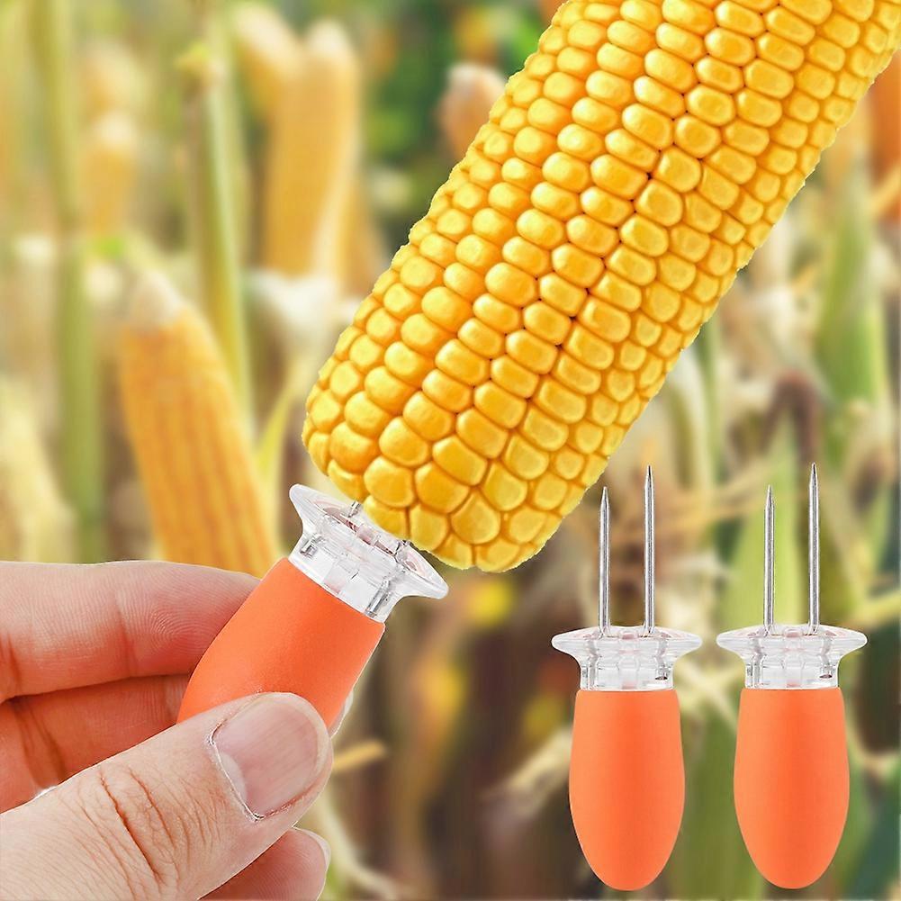 4 Sets (8pcs) Stainless Steel Corn Fork BBQ Insert, Orange, 10cm