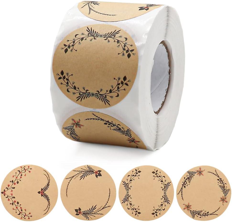 Self Adhesive Labels, 1 Roll 500 Pieces Kraft Paper Self Adhesive Gift Stickers, 5cm Jam Glass Flow