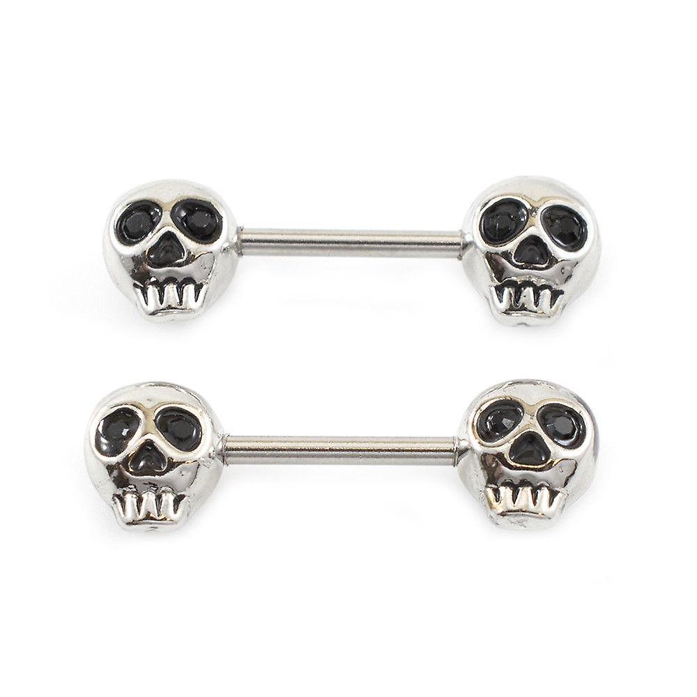 Nipple barbell jewelry with skull design and cz gems 14g surgical steel