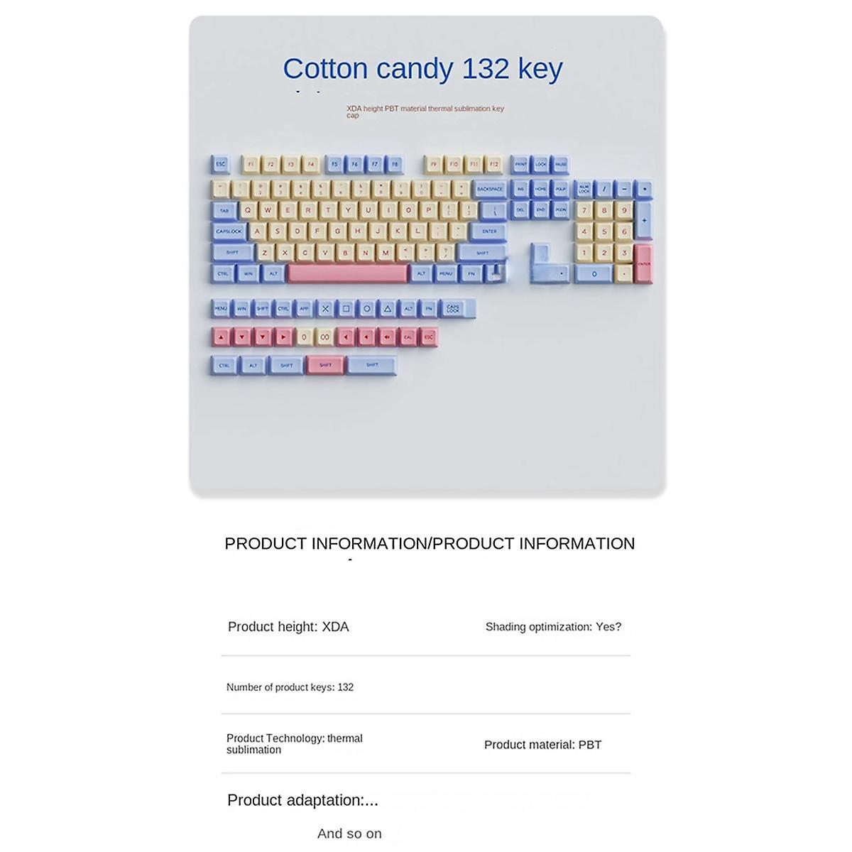132 Keys PBT Keycaps Pink Cute Keycaps Dye-Sublimation Key Caps XDA Keycap Set for Mechanical Keybo