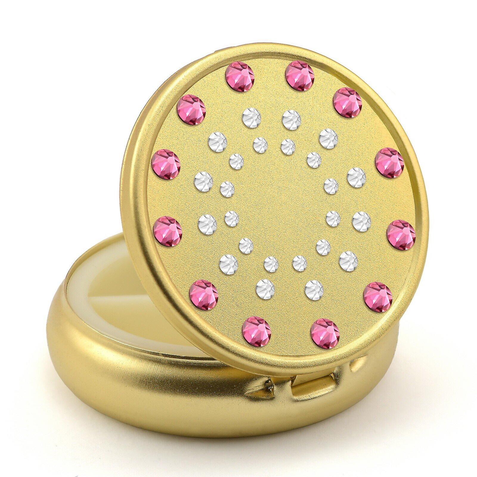 Pill Box in Gold Color with Swarovski Crystals Sun Design - Rose - Crystal