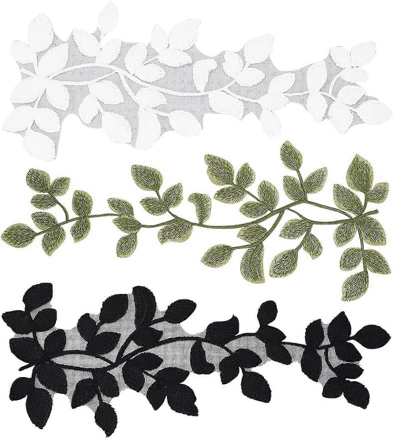 3 Pairs Embroidery Leaf Patches 3 Colors 3D Lace Forest Leaves Vine Patches Sewing on Pacches Leaf Pattern Lace Trim for DIY Cloth Decoration Costume