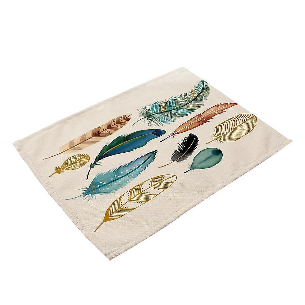 Colourful Feathers Printing Placemat Cotton Linen Dining Table Mat Decor(MA0006-7)